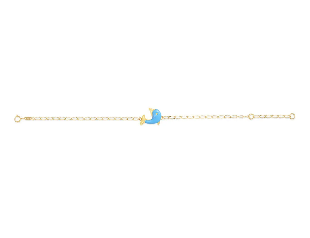 18K Gold Blue Dolphin Bracelet <br> Pugs & Paws Collection