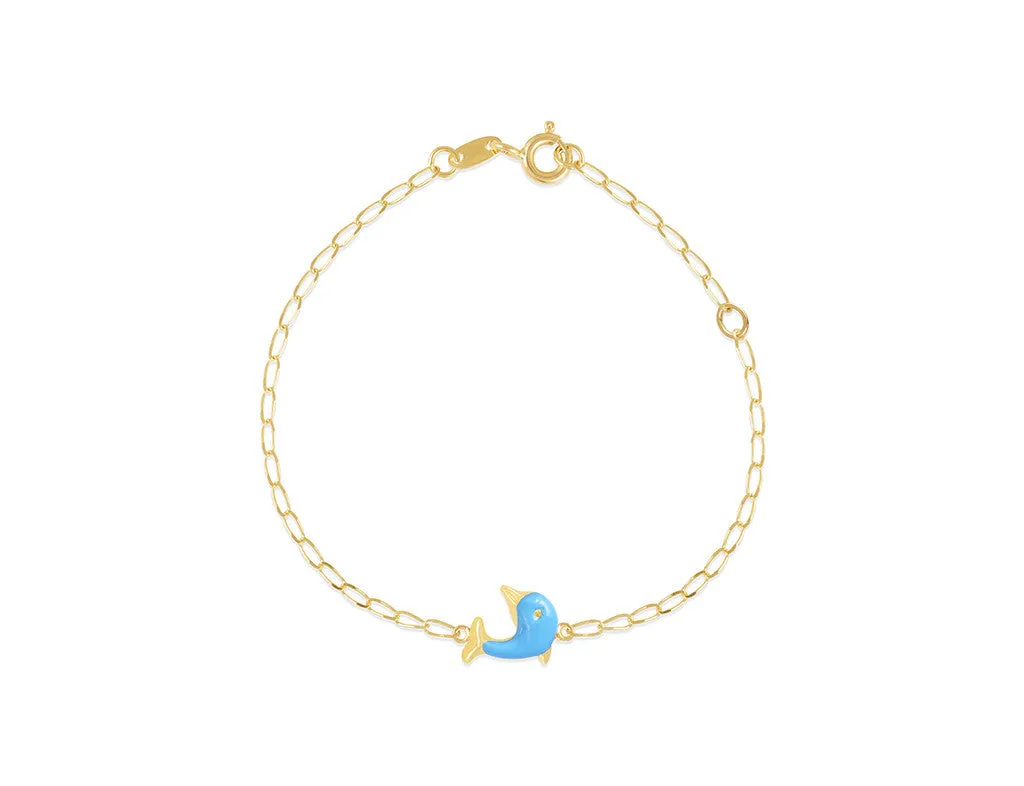 18K Gold Blue Dolphin Bracelet <br> Pugs & Paws Collection