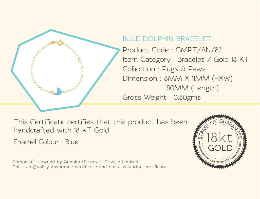 18K Gold Blue Dolphin Bracelet <br> Pugs & Paws Collection