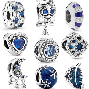 9 Pack Silver Bead Charms for Pandora Bracelets and Necklaces Charm for Woman Cubic Zirconias Dangle Pendant Jewelry Beads Set