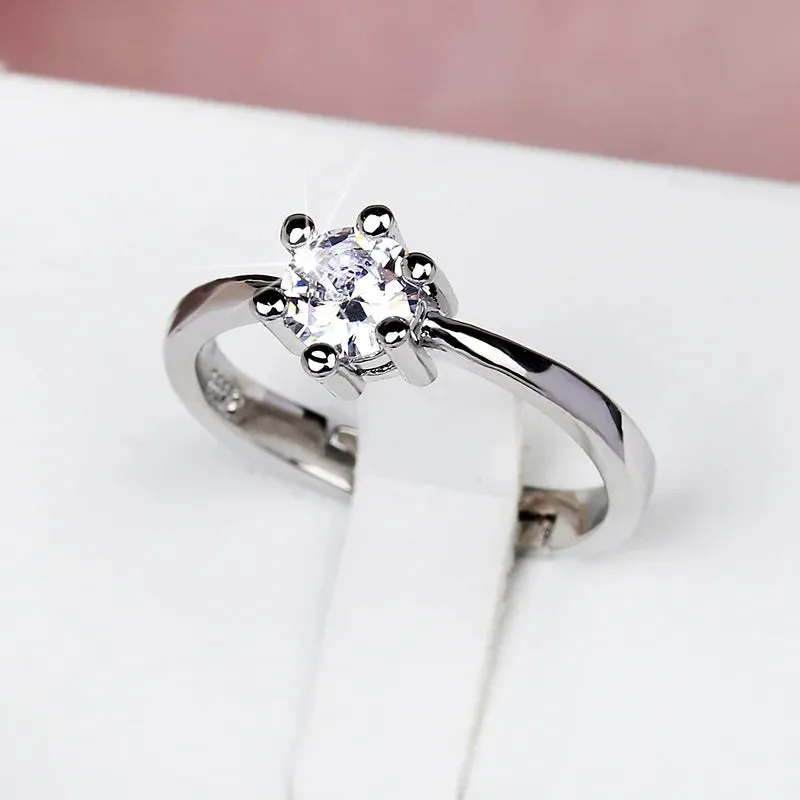 925 Silver Dainty Pink Six Claws Oval Crystal Ring for Women Simple Style Engagement Ring Love Ring Ladys Fashion Wedding Rings
