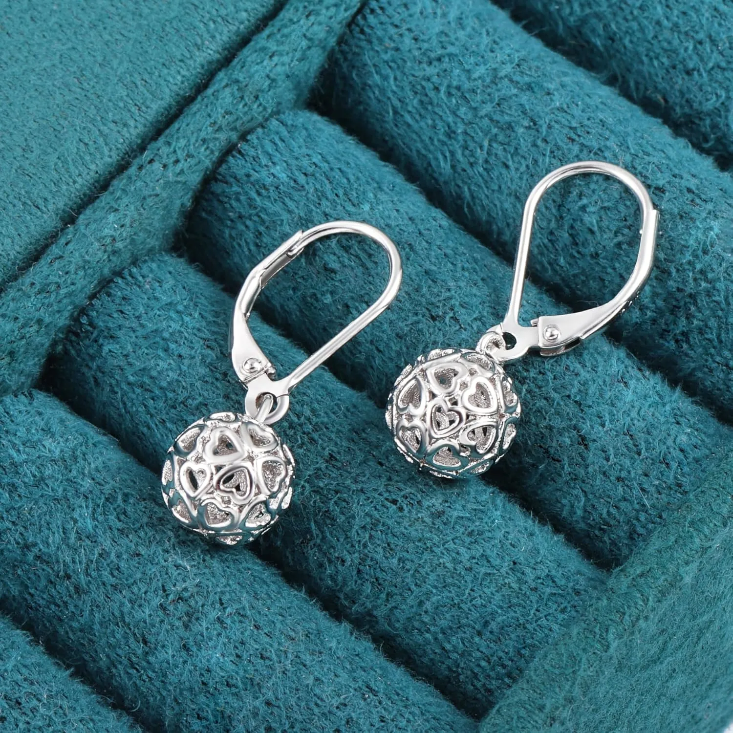 925 Sterling Silver 14K Gold French Style Leverback Earrings, Heart Dangle Drop Earrings for Women Hypoallergenic Jewelry