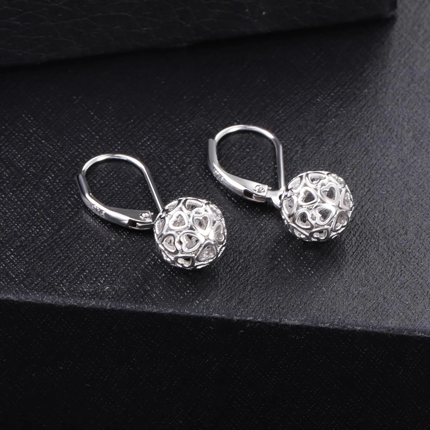 925 Sterling Silver 14K Gold French Style Leverback Earrings, Heart Dangle Drop Earrings for Women Hypoallergenic Jewelry