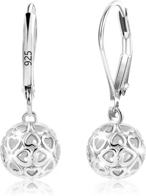 925 Sterling Silver 14K Gold French Style Leverback Earrings, Heart Dangle Drop Earrings for Women Hypoallergenic Jewelry