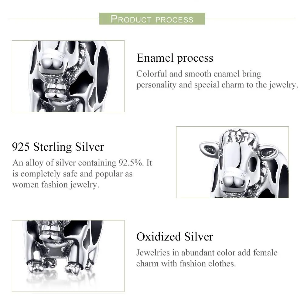 925 Sterling Silver Cow Beaded Bracelet Accessory