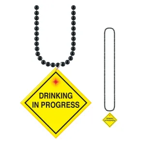 Bead Necklace with Drinking In Progress Medallion