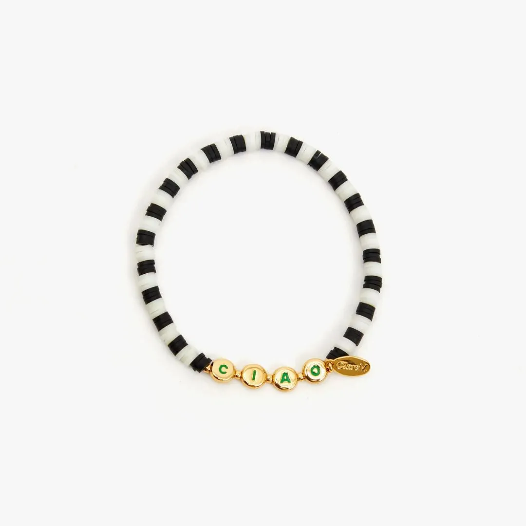 Beaded Disc Stretch Bracelet (Ciao Black   Cream)
