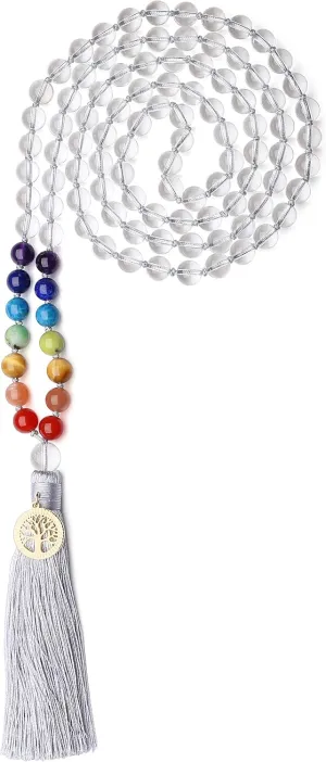 COAI Hand Knotted Tassel 108 Mala Beads Stone Beaded Necklace for Yoga Meditation