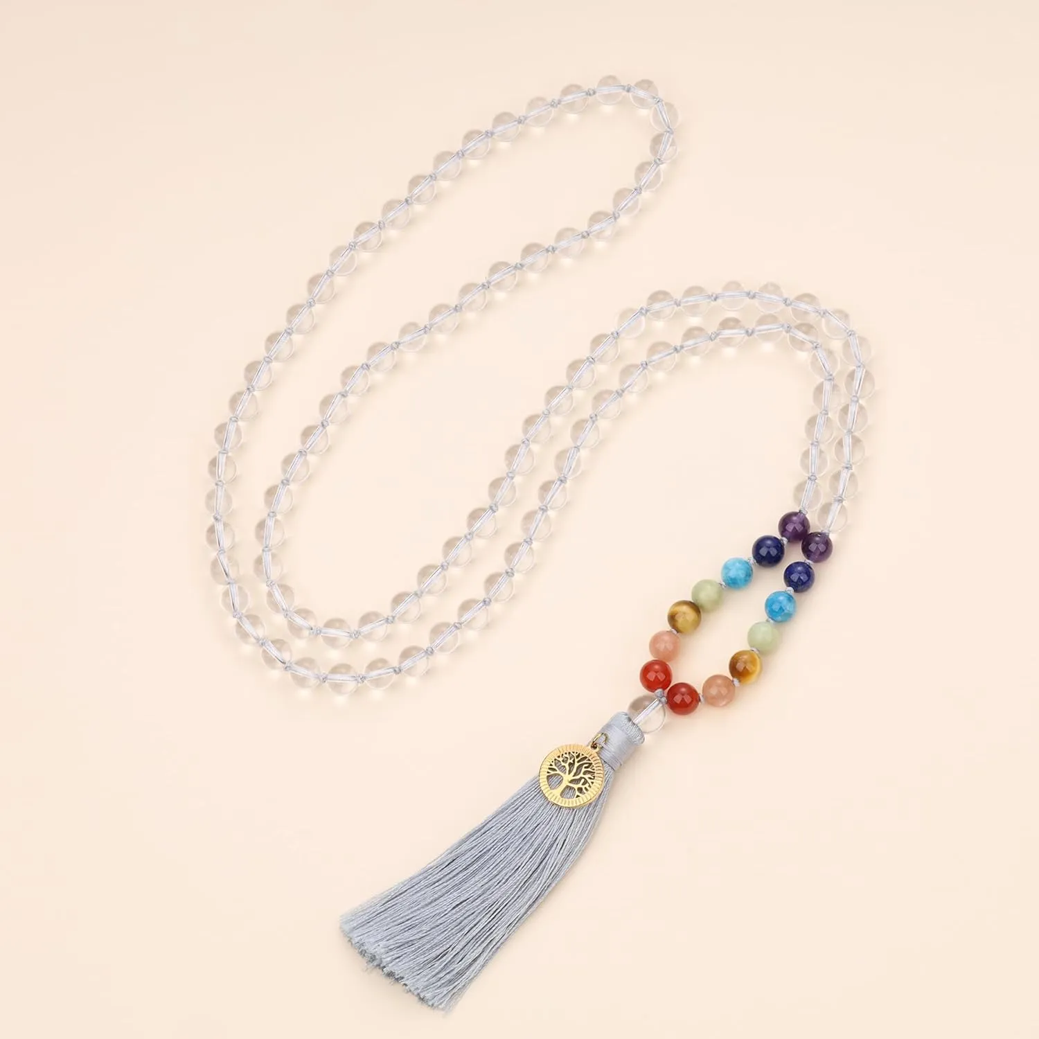 COAI Hand Knotted Tassel 108 Mala Beads Stone Beaded Necklace for Yoga Meditation