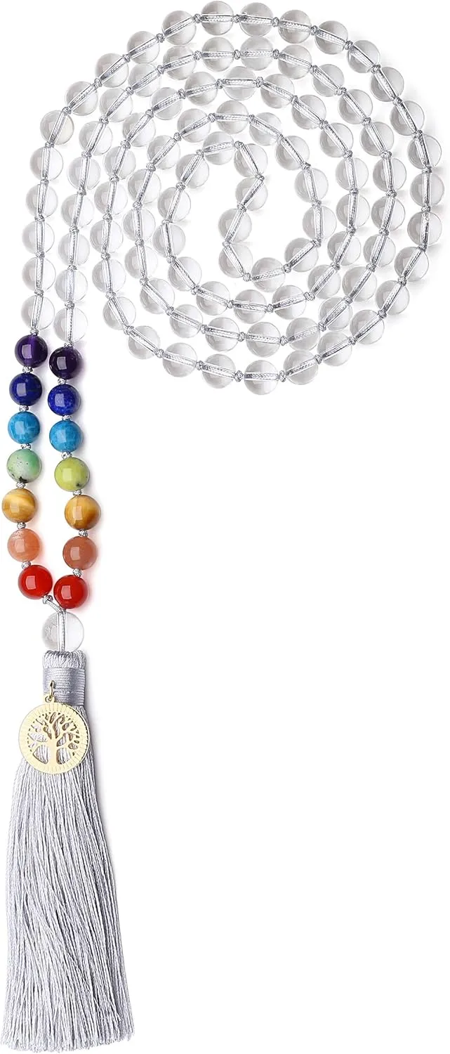 COAI Hand Knotted Tassel 108 Mala Beads Stone Beaded Necklace for Yoga Meditation