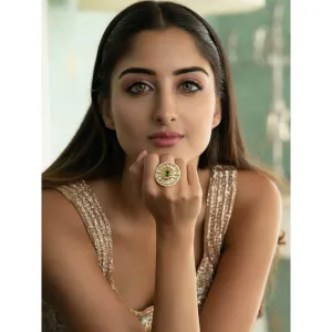 Curio Cottage Bridal Green and Kundan Stone Dome Ring