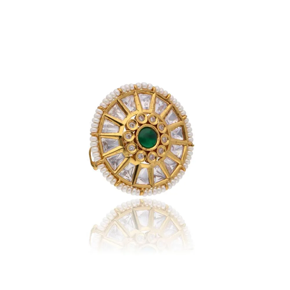 Curio Cottage Bridal Green and Kundan Stone Dome Ring
