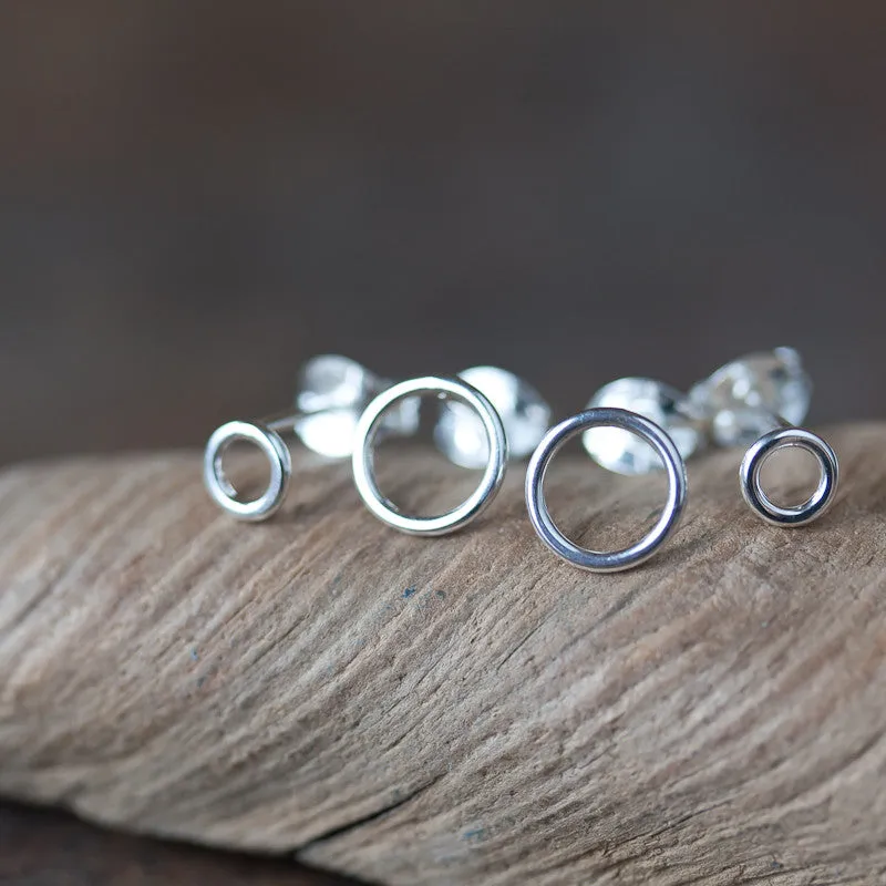 Double Piercing Earring Set, Tiny Circle Earrings
