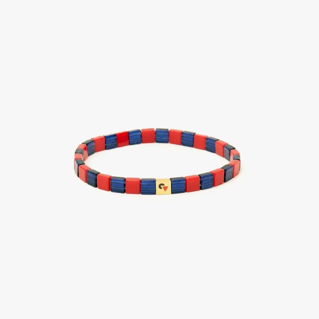 Glass Beaded Stretch Bracelet (Navy   Poppy)