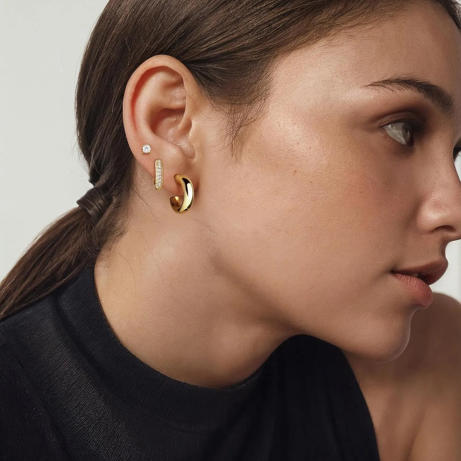 Gold Hoop Earring Set - Trendy Double Hoop Earrings, Hypoallergenic Cartilage Hoops