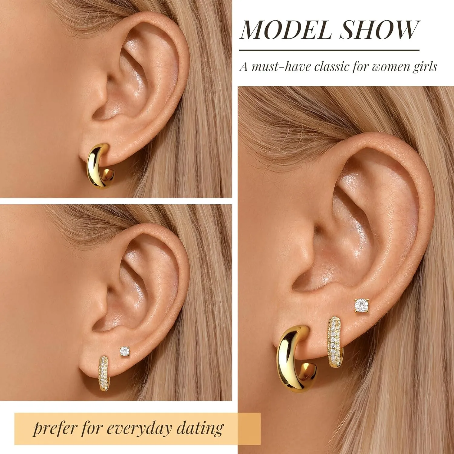 Gold Hoop Earring Set - Trendy Double Hoop Earrings, Hypoallergenic Cartilage Hoops