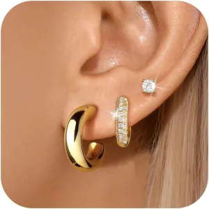 Gold Hoop Earring Set - Trendy Double Hoop Earrings, Hypoallergenic Cartilage Hoops