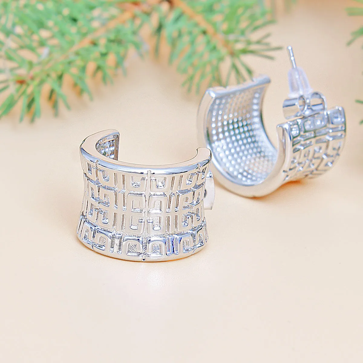 Hoop White Gold Small Greek Wide Earring for Women