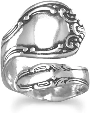 JewelryWeb - 925 Sterling Silver Oxidized Spoon Ring - Adjustable Sterling Silver Ring for Women - Boho Statement Jewelry - Handmade - Wrap - Hypoallergenic - Non Tarnish