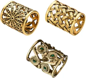 Joyci 3pcs Retro Women's Scarf Ring Clip Slide in Gold Silver Tone Metal Antiqued Hollow Tube Chiffon Buckle