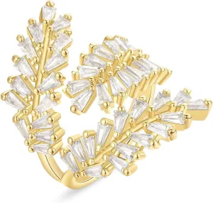 KissYan Gold Rings for Women, 14K Gold Plated Adjustable Statement Irregular Geometric Diamond Twisted Open Stackable Band Chunky Finger Rings Dainty Cubic Zirconia Jewelry Gifts
