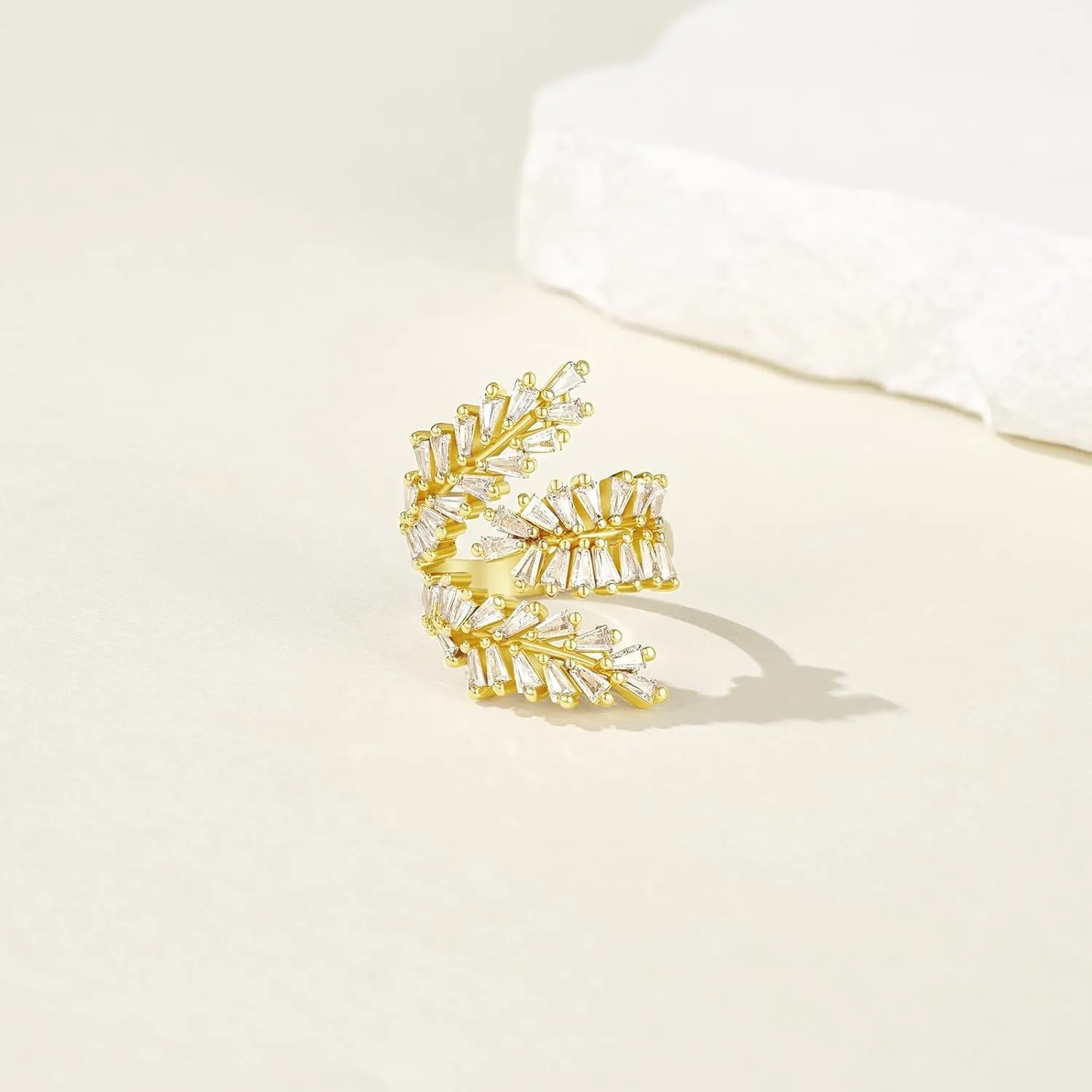 KissYan Gold Rings for Women, 14K Gold Plated Adjustable Statement Irregular Geometric Diamond Twisted Open Stackable Band Chunky Finger Rings Dainty Cubic Zirconia Jewelry Gifts