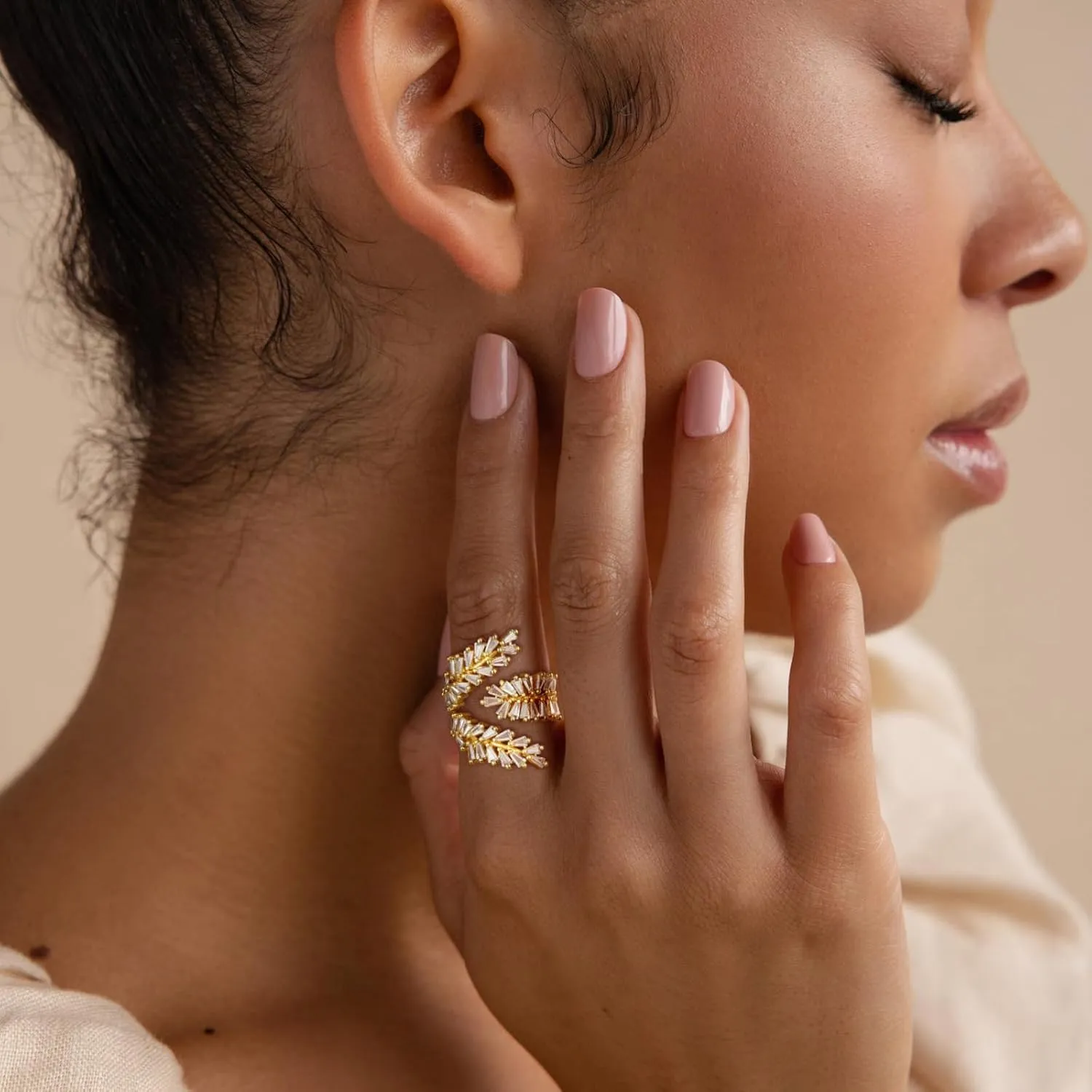 KissYan Gold Rings for Women, 14K Gold Plated Adjustable Statement Irregular Geometric Diamond Twisted Open Stackable Band Chunky Finger Rings Dainty Cubic Zirconia Jewelry Gifts