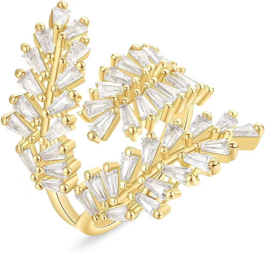 KissYan Gold Rings for Women, 14K Gold Plated Adjustable Statement Irregular Geometric Diamond Twisted Open Stackable Band Chunky Finger Rings Dainty Cubic Zirconia Jewelry Gifts