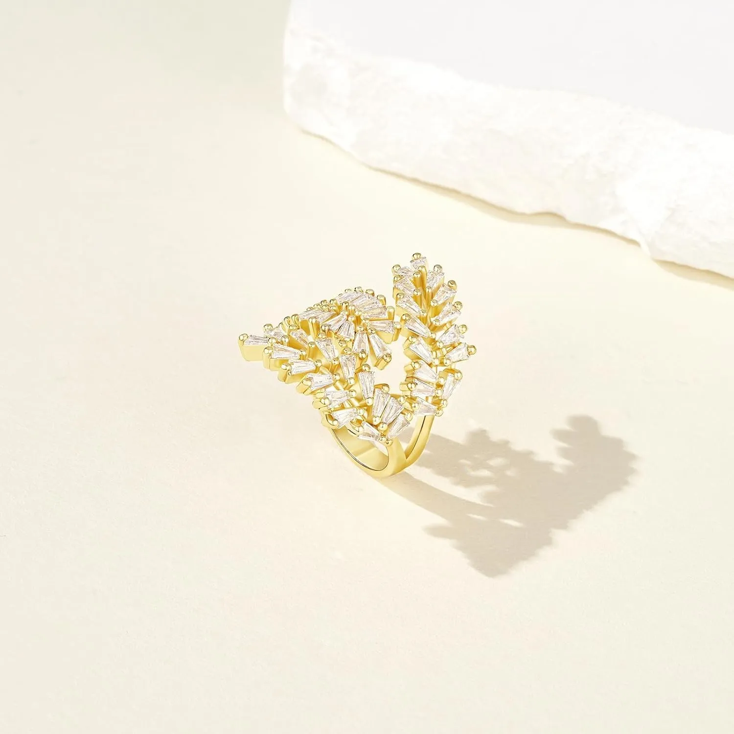 KissYan Gold Rings for Women, 14K Gold Plated Adjustable Statement Irregular Geometric Diamond Twisted Open Stackable Band Chunky Finger Rings Dainty Cubic Zirconia Jewelry Gifts