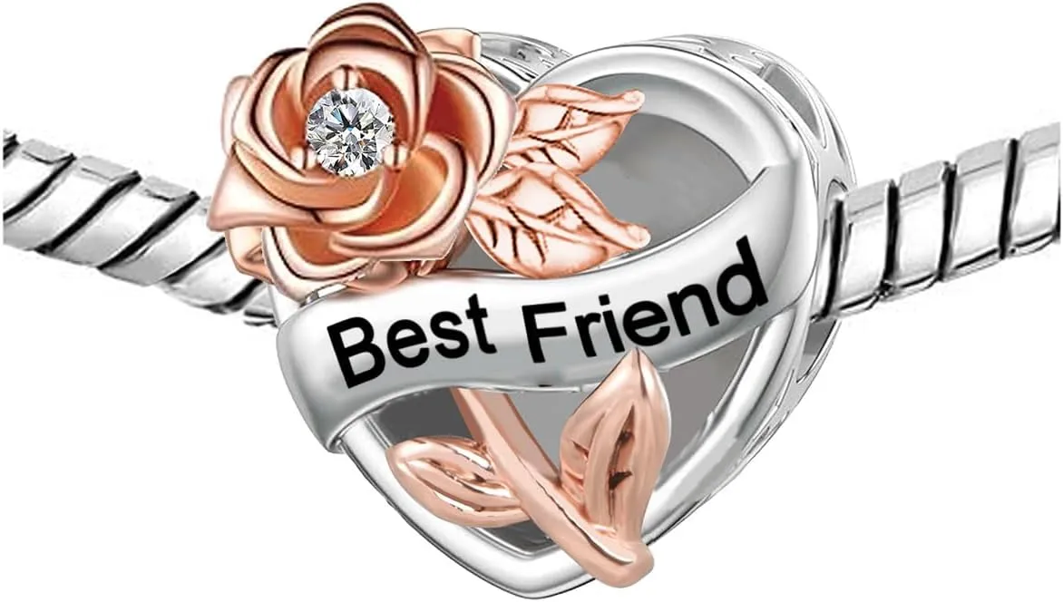 KunBead Rose Family I Love You to the Moon and Back Birthday Heart Love Bead Charms Compatible with Pandora Bracelet for Auntie Friend Sister Mom Daughter Nana Granddaughter Wife