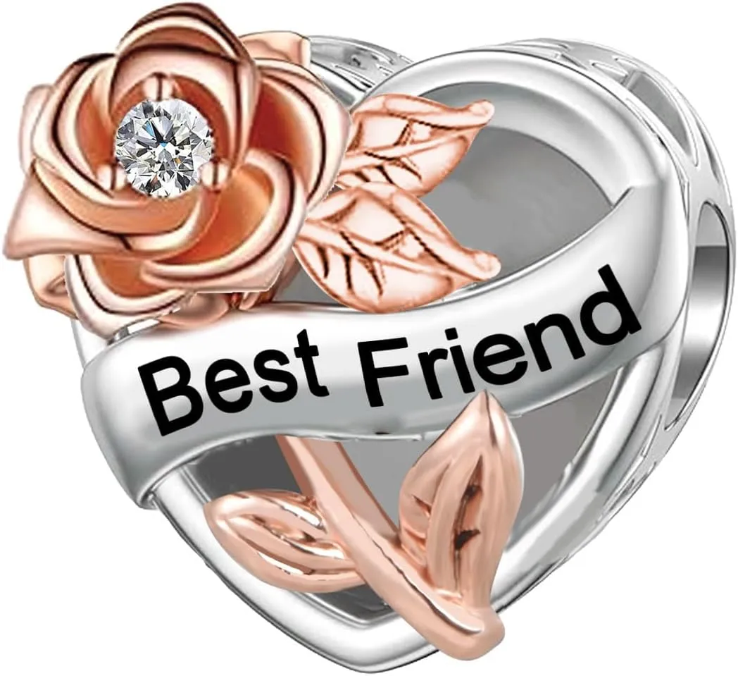 KunBead Rose Family I Love You to the Moon and Back Birthday Heart Love Bead Charms Compatible with Pandora Bracelet for Auntie Friend Sister Mom Daughter Nana Granddaughter Wife