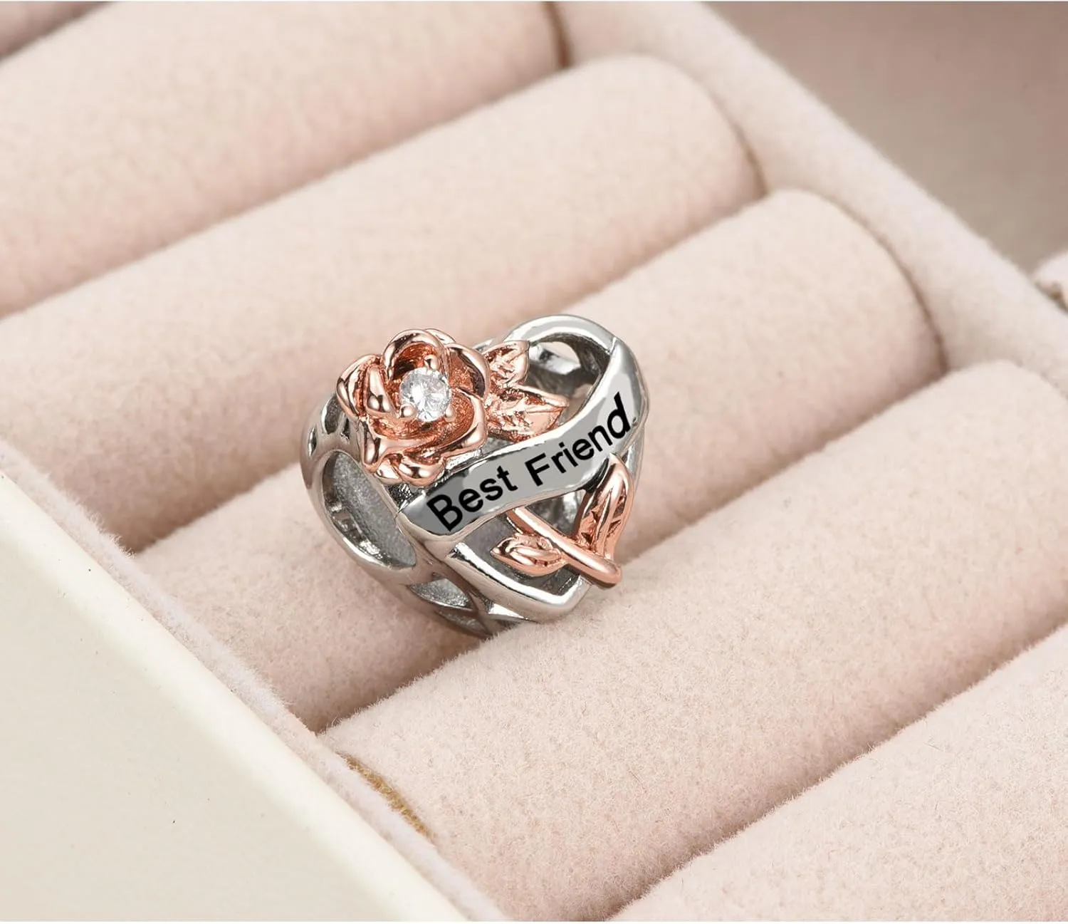 KunBead Rose Family I Love You to the Moon and Back Birthday Heart Love Bead Charms Compatible with Pandora Bracelet for Auntie Friend Sister Mom Daughter Nana Granddaughter Wife