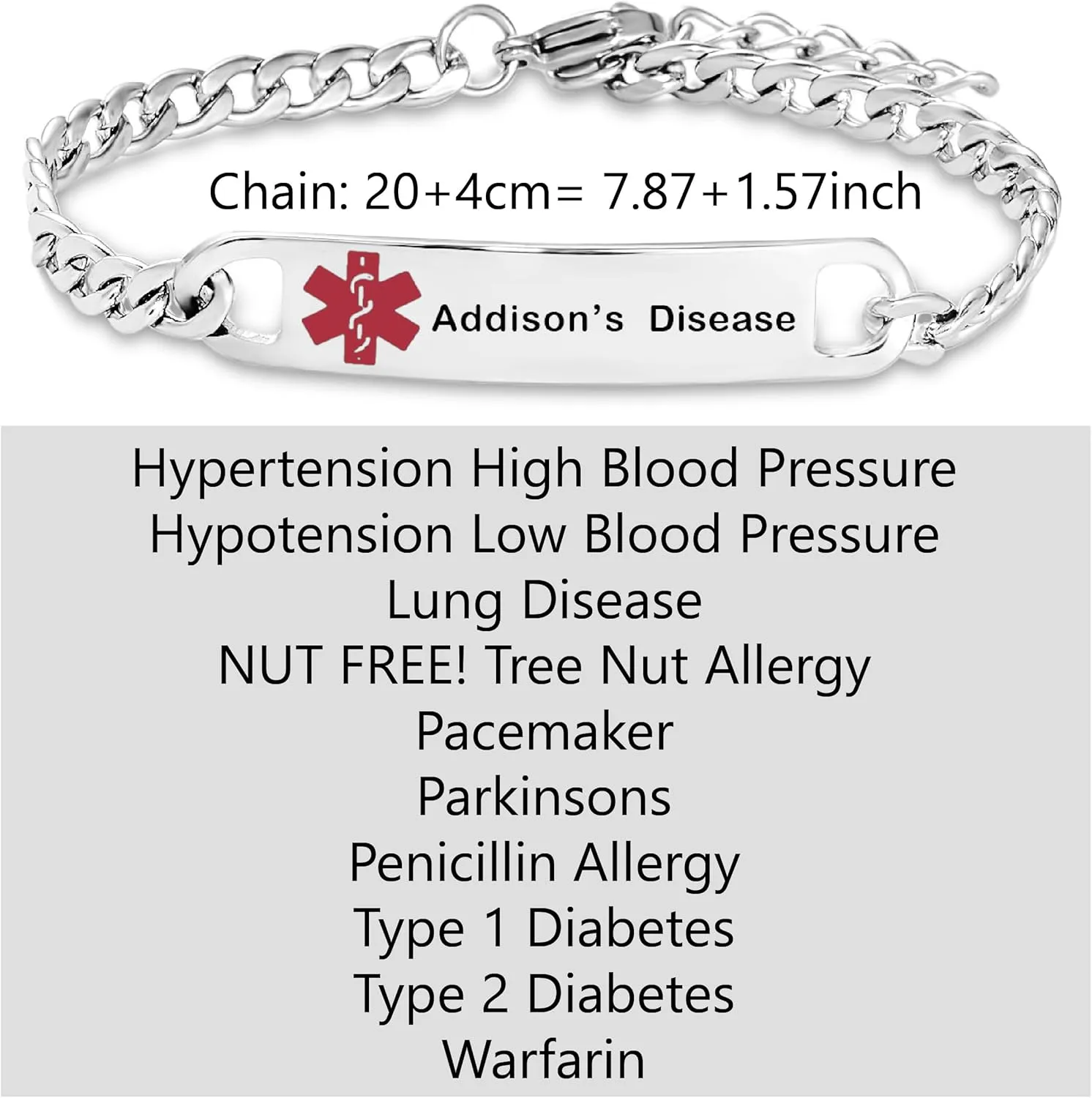 Medical Alert Bracelet for Women Type 2 Cancer Heart Addison Parkinsons Men Family Pre-engraved Stainless Steel Anniversary Birthday