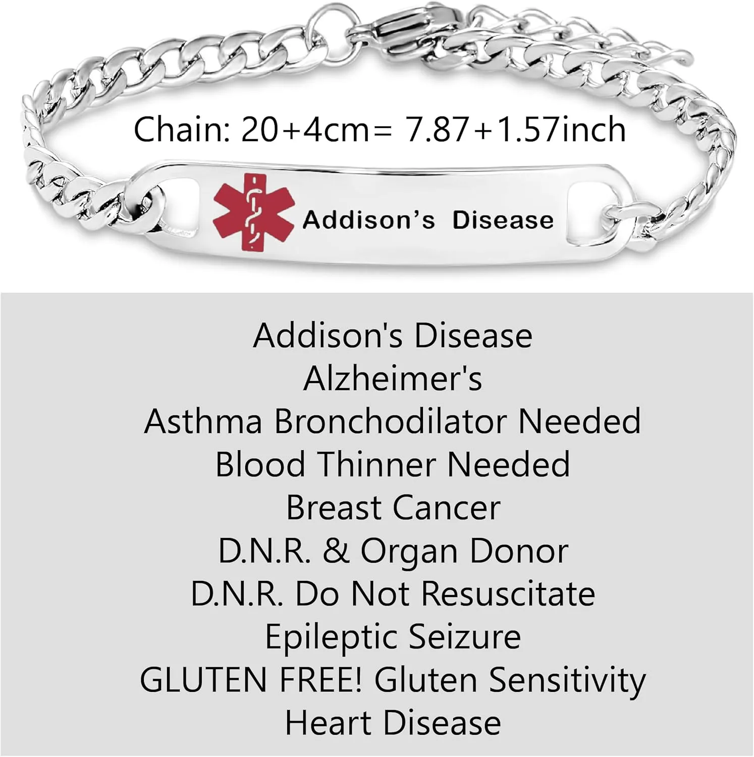 Medical Alert Bracelet for Women Type 2 Cancer Heart Addison Parkinsons Men Family Pre-engraved Stainless Steel Anniversary Birthday