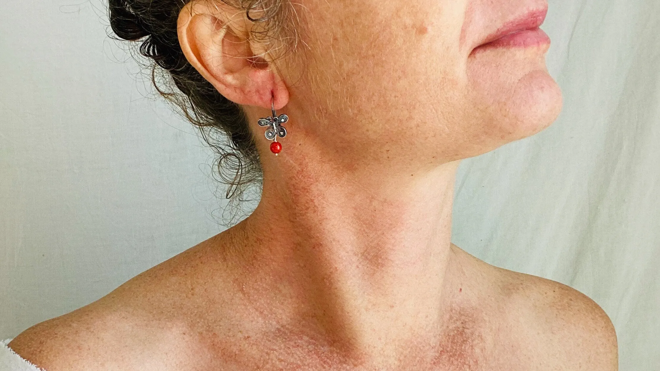 Oaxacan Filigree Earrings. Coral & Silver. Butterflies. Mexico. Frida Kahlo. 0242