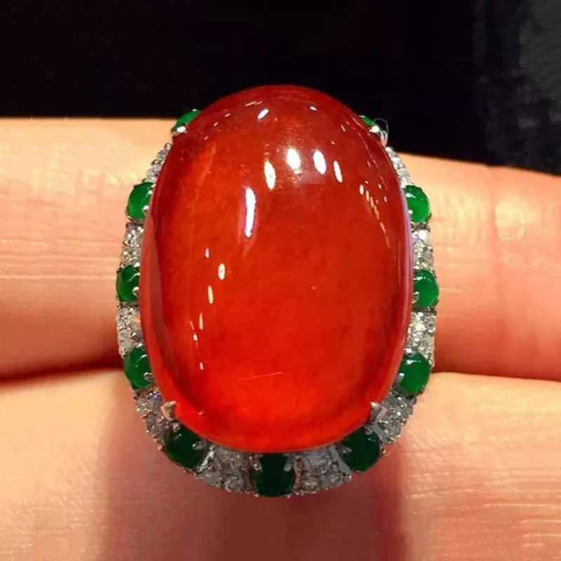 Red Chalcedony Oval Resizable Ring