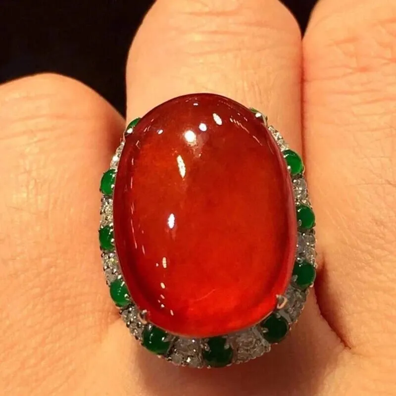 Red Chalcedony Oval Resizable Ring