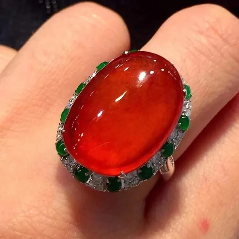 Red Chalcedony Oval Resizable Ring