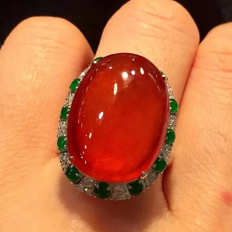 Red Chalcedony Oval Resizable Ring