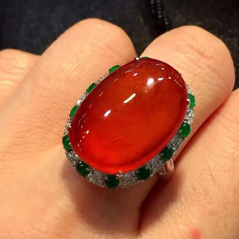 Red Chalcedony Oval Resizable Ring