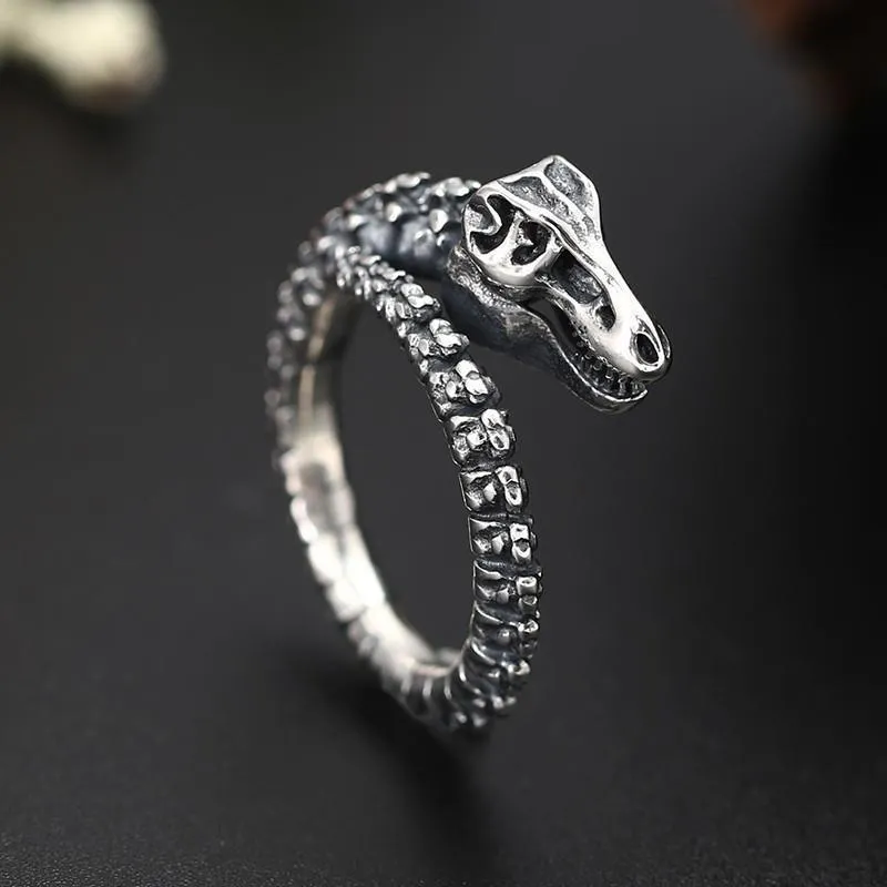 Retro Punk Domineering Metal Dinosaur Skeleton Open Rings for Men Cool Rock Street Party Biker Jewelry Birthday Gift