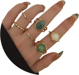Rrdaily Boho Knuckle Ring Sets for Women,Gold Green Gem Stackable Rings Vintage Green Knuckle Gems Rings Good Luck Midi Finger Rings Aesthetic Statement Thumb Rings Set Jewelry Gifts Rrdaily Boho Knuckle Ring Sets for Women,Gold Green Gem Stackable Rings Vintage Green Knuckle Gems Rings Good Luck Midi Finger Rings Aesthetic Statement Thumb Rings Set Jewelry Gifts
