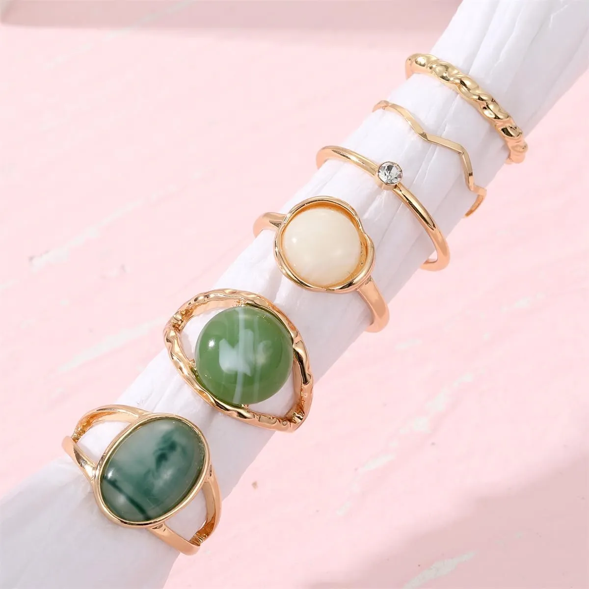Rrdaily Boho Knuckle Ring Sets for Women,Gold Green Gem Stackable Rings Vintage Green Knuckle Gems Rings Good Luck Midi Finger Rings Aesthetic Statement Thumb Rings Set Jewelry Gifts