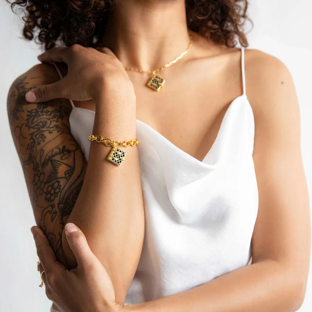 Secret Diary Book Bracelet (Black) - Gold