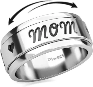 Shop LC 925 Sterling Silver Mom Spinner Ring Statement Boho Handmade Unique Jewelry for Men Women Anxiety Stress Reliving Ring Birthday Gifts for Women