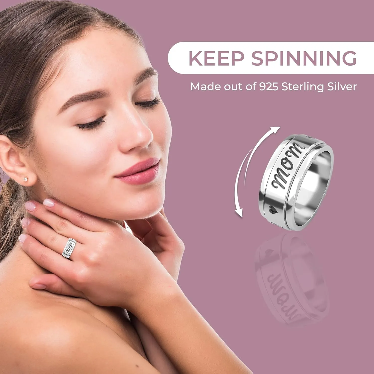 Shop LC 925 Sterling Silver Mom Spinner Ring Statement Boho Handmade Unique Jewelry for Men Women Anxiety Stress Reliving Ring Birthday Gifts for Women