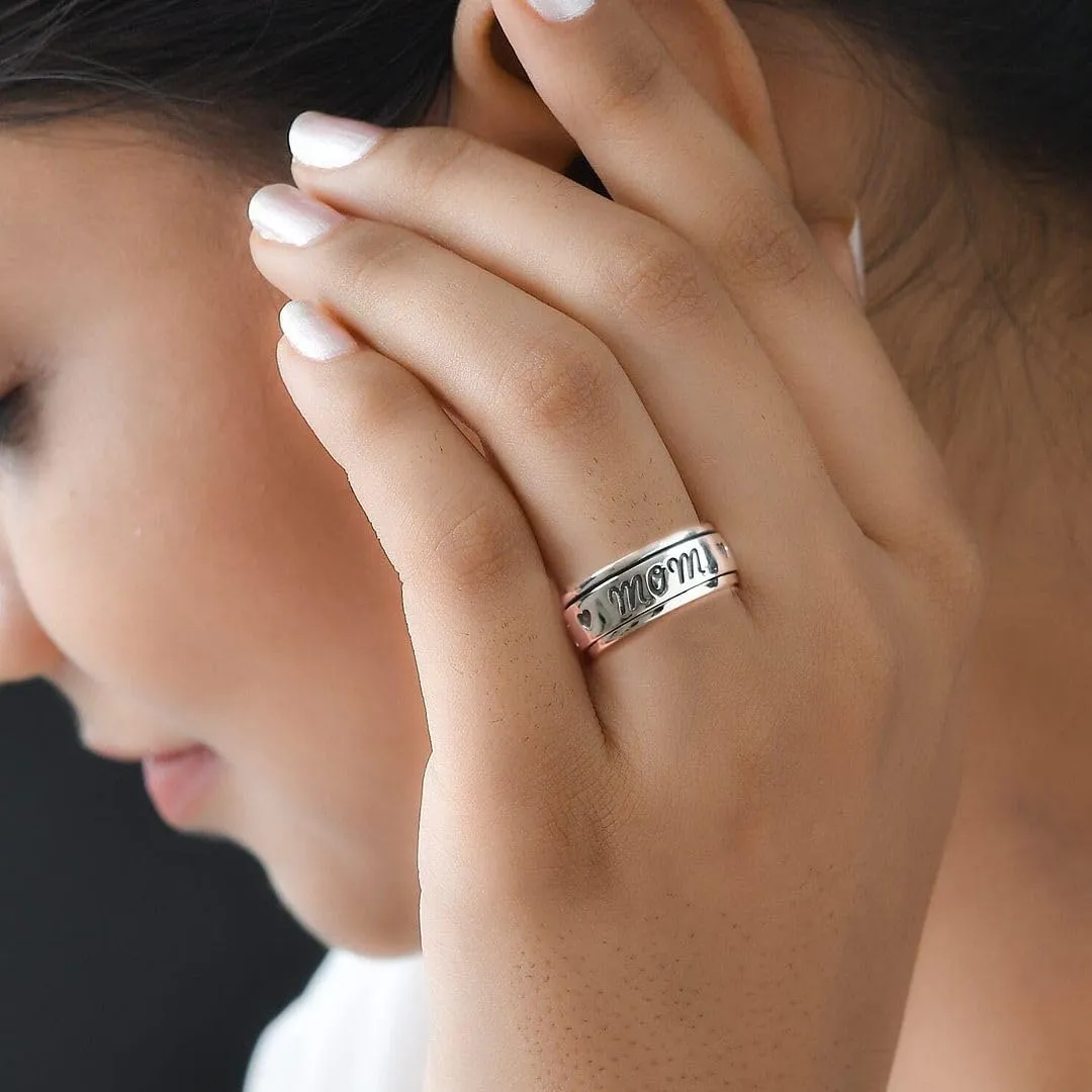 Shop LC 925 Sterling Silver Mom Spinner Ring Statement Boho Handmade Unique Jewelry for Men Women Anxiety Stress Reliving Ring Birthday Gifts for Women