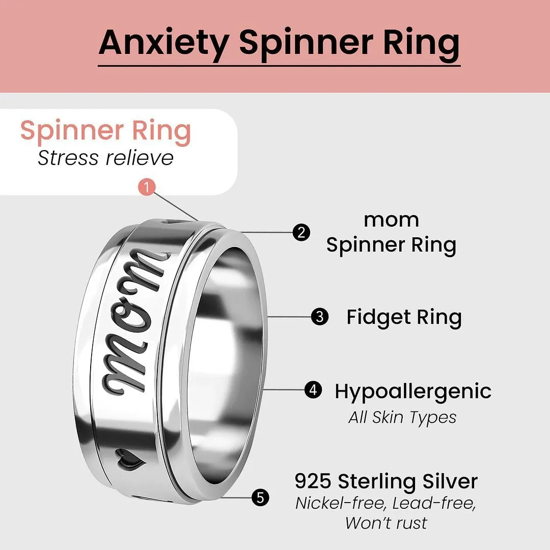 Shop LC 925 Sterling Silver Mom Spinner Ring Statement Boho Handmade Unique Jewelry for Men Women Anxiety Stress Reliving Ring Birthday Gifts for Women