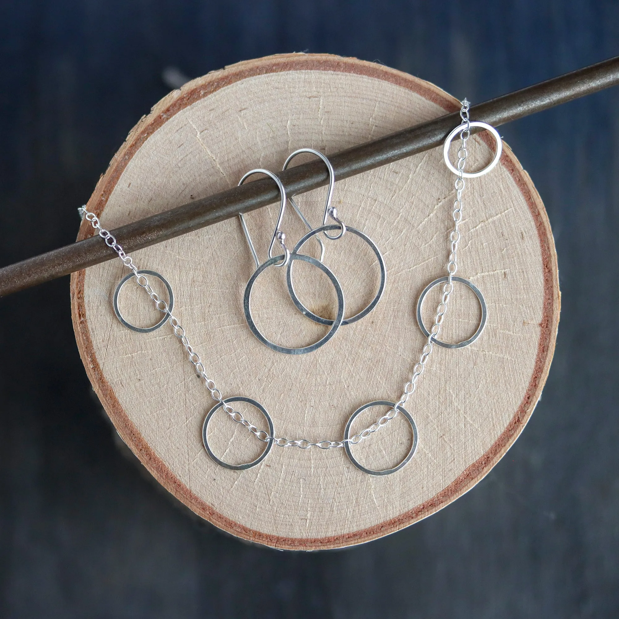 Skipping Stone Necklace & Oh Earrings Set