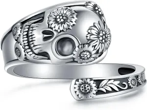 Skull Spoon Rings for Women 925 Sterling Silver Gothic Skull Ring Sunflower Statement Ring Thumb Vintage Victorian Jewelry gift for Women Adjusting